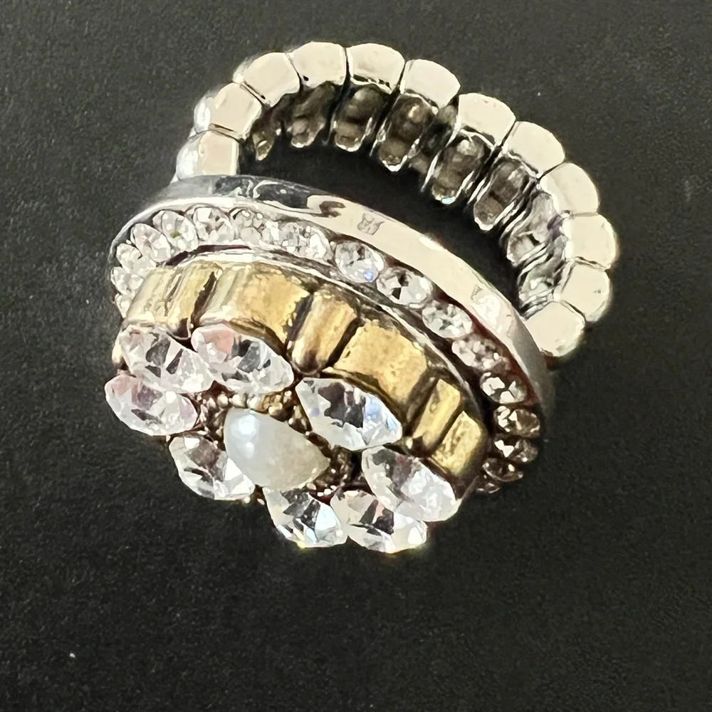 Silver and Gold Crystal Rhinestone Stretch Ring
